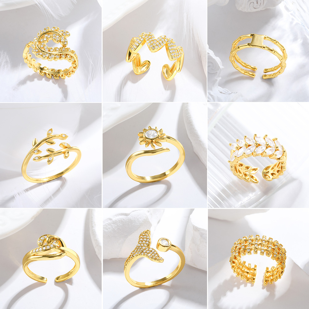 Kaijiang Cincin Wanita ดอกทานตะวันเปิดแหวนผู้หญิงรูปแบบสร้างสรรค์ Leaf สาขาหัวใจ Fishtail แหวนนิ้วมือปรับเครื่องประดับสแตนเลสแฟชั่นอุปกรณ์เสริม
