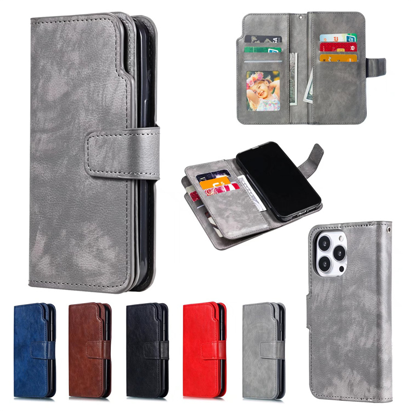 สําหรับ iPhone 11 12 13 Mini Pro Max Retro กระเป๋าสตางค์ช่องใส่การ์ดหนัง PU Flip Stand ฝาหลัง