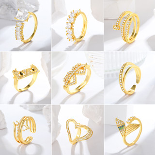 Kaijiang Cincin Wanita Sparkling Zirconia แหวนสเตนเลส รูปหัวใจ แมว หางปลา ปรับได้ เครื่องประดับแฟชั่น สําหรับผู้หญิง