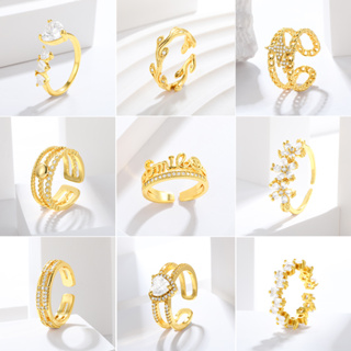 Kaijiang Cincin Wanita แหวนสเตนเลส ประดับเพทาย ลายดอกไม้ หน้ายิ้ม ปรับได้ เครื่องประดับแฟชั่น สําหรับผู้หญิง งานแต่งงาน