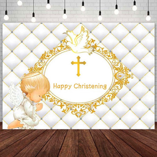 ภาพพื้นหลัง Happy Christening สีขาว 6x4 ฟุต สําหรับถ่ายรูปเด็กทารก