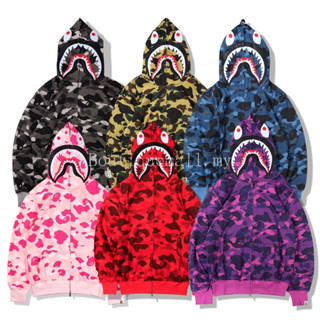 2023 BAPE ผู้ชายเสื้อ H oodies หัวฉลามกะโหลกมืดจับคู่เสื้อกันหนาวเสื้อผ้า Bape เสื้อโค้ท มีฮู้ด ผ้าฝ้าย พิมพ์ลาย มีซิป แฟชั่น สําหรับผู้ชายและผู้หญิง BAPE แฟชั่นใหม่หลวมพิมพ์ดาวแขนยาวคลุมด้วยผ้าเสื้อกันหนาวที่ชื่นชอบ