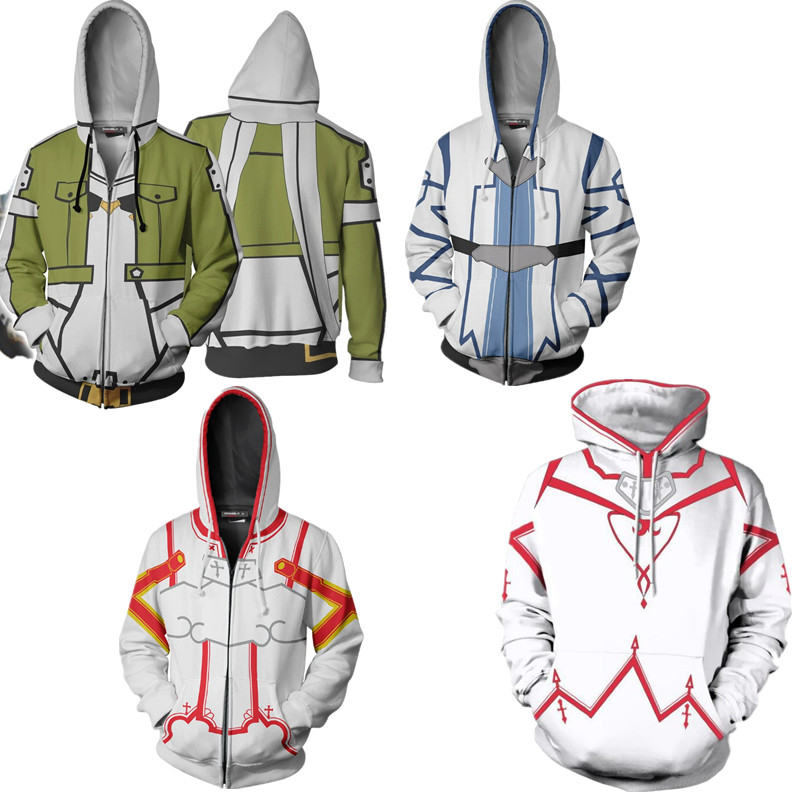 เสื้อแจ็กเก็ตกันหนาว มีฮู้ด พิมพ์ลายการ์ตูนอนิเมะ Sword Art Online มีซิป