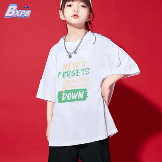 Bxpb เสื้อยืดแขนสั้นลําลอง ผ้าฝ้าย ทรงหลวม พิมพ์ลายตัวอักษร คุณภาพสูง แฟชั่นฤดูร้อน สําหรับเด็กผู้ชาย และเด็กผู้หญิง 110-170 3-15