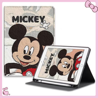 【Mickey】With pen slot For เคสไอแพด ลายการ์ตูน iPad Mini 1 2 3 4 5 / iPad 2 3 4 / iPad Pro 9.7 Air1 Air2 / Ipad Air4/5 10.9 / iPad Pro 10.5 / 2020 Pro11 / 10.2 gen9 gen8 7th filp cartoon Case