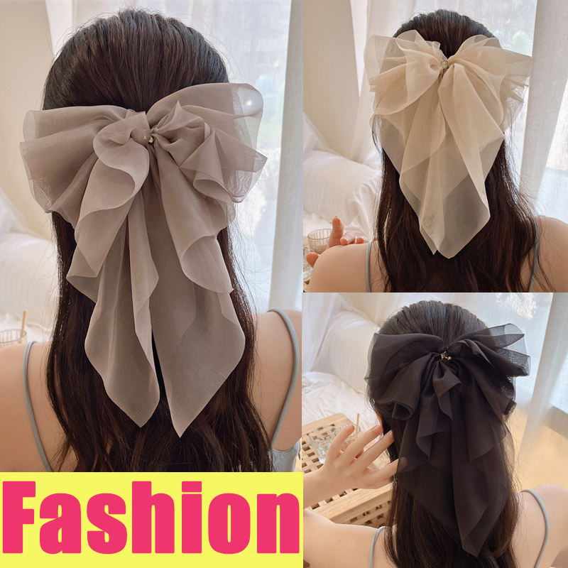 กิ๊บโบว์หลายชั้น ผ้าออร์แกนซ่า สไตล์หวาน โบว์ยาวผ้าชีฟอง กิ๊บติดผมน่ารัก สำหรับผู้หญิง