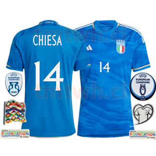 เสื้อกีฬาแขนสั้น ลายทีมชาติฟุตบอล Italy Euro Cup ชุดเหย้า สีฟ้า คุณภาพสูง สําหรับผู้ชาย 2023-24