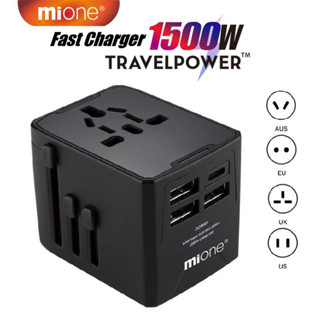 Mione universal adapter 1500W หัวแปลงปลั๊กไฟ Universal Travel Adapter พร้อมพอร์ต มาพร้อม ช่อง USB-C และ USB-A รุ่น