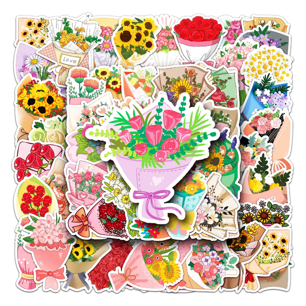 50 ชิ้นตลกน่ารักดอกไม้สติกเกอร์กันน้ํา DIY สําหรับโทรศัพท์แล็ปท็อปรถสติกเกอร์ Creative Home Decal
