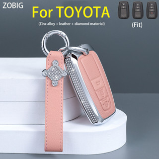 Zobig เคสกุญแจรีโมตรถยนต์ หนังอัลลอย ผสมสังกะสี พร้อมพวงกุญแจ สําหรับ Toyota 2018-2022 Camry RAV4 Highlander Avalon C-HR Prius Corolla Cross GT86