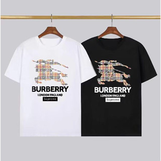 เสื้อยืดแขนสั้นลําลอง ผ้าฝ้ายแท้ ระบายอากาศได้ดี พิมพ์ลายโลโก้ Burber co คุณภาพสูง แฟชั่นคู่รัก สําหรับผู้ชาย และผู้หญิง ไซซ์ XS - 3XL