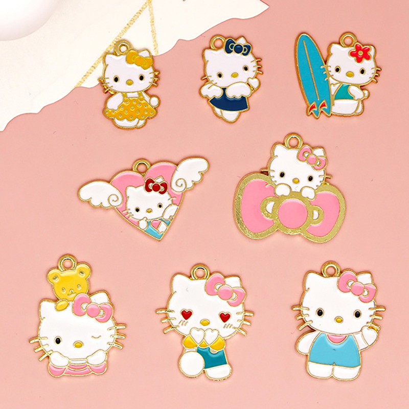 เครื่องประดับ จี้สร้อยคอ ต่างหู รูปการ์ตูนเฮลโลคิตตี แฮนด์เมด DIY สําหรับผู้หญิง 2 ชิ้น ต่อล็อต 045
