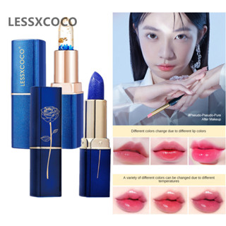 Lessxcoco ลิปสีน้ำเงิน ลิปเปลี่ยนสีตามอุณภูมิ ลิปสติกเยลลี่ดอกไม้แห้ง ติดทน24ชม กันน้ำกันไหม้ ช่วยบำรุงริ้วรอยปากให้ชุ่มชื่นและสดใส ลิปสติก ลิปกลอส  เพิ่มความชุ่มชื้น เนื้อแมตต์กํามะหยี่ ลิปทินท์