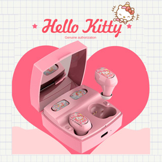 Kawaii Sanrio ชุดหูฟังบลูทูธ 5.0 ลาย Hello Kitty พร้อมกระจกแต่งหน้า ความอดทนยาว สําหรับเด็กผู้หญิง