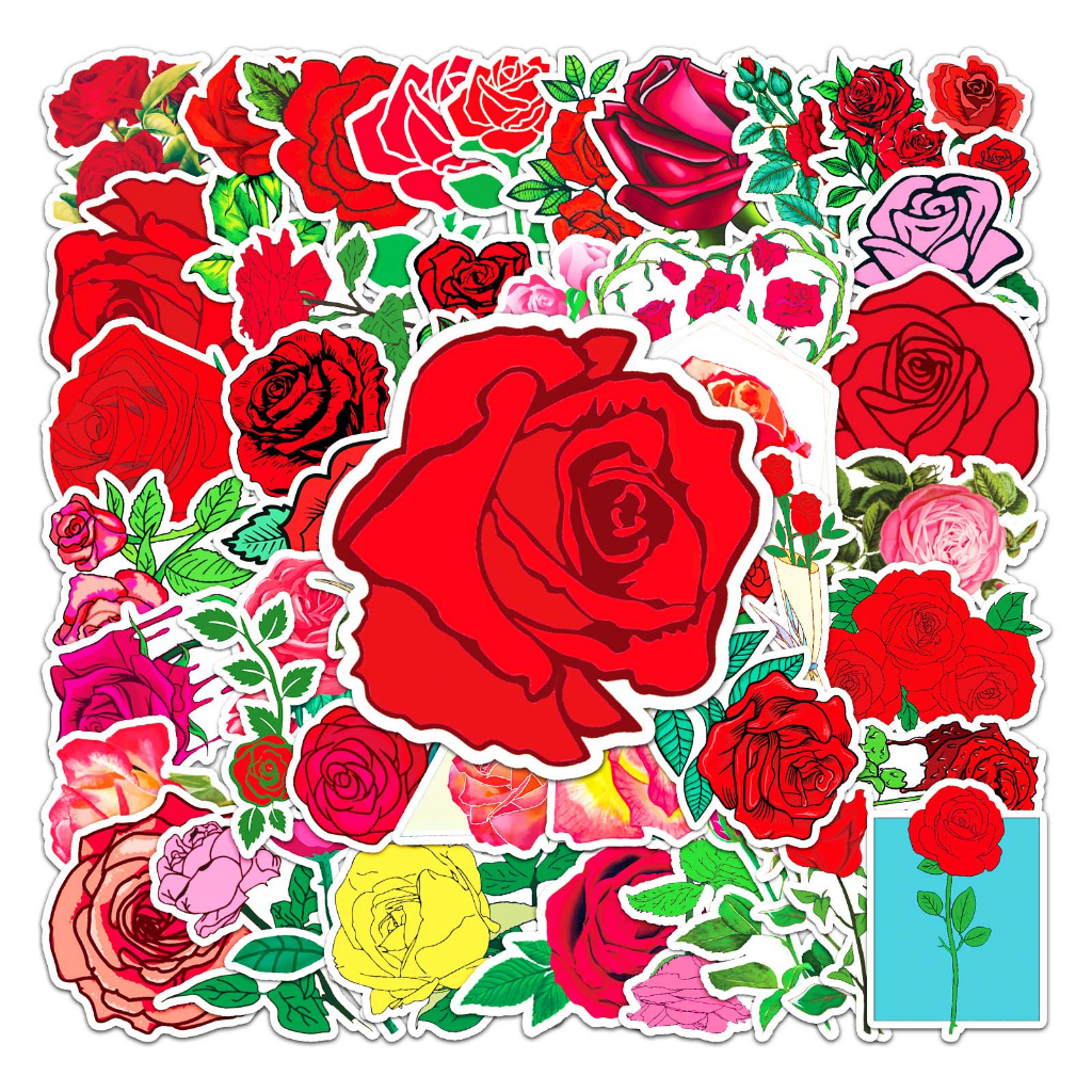 50 ชิ้นน่ารัก Rose ดอกไม้สติกเกอร์กันน้ํา DIY สําหรับโทรศัพท์แล็ปท็อปรถสติกเกอร์ Creative Home Decal