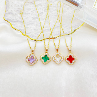 สร้อยคอทองคํา 18K ฝังเพชร รูปดอกไม้ เหมาะกับคนแพ้ง่าย 076n