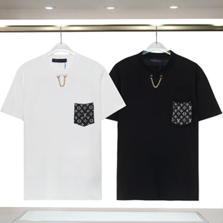 Lv เสื้อยืดแขนสั้น ผ้าฝ้าย พิมพ์ลาย สไตล์คลาสสิก แฟชั่นสําหรับผู้ชาย และผู้หญิง