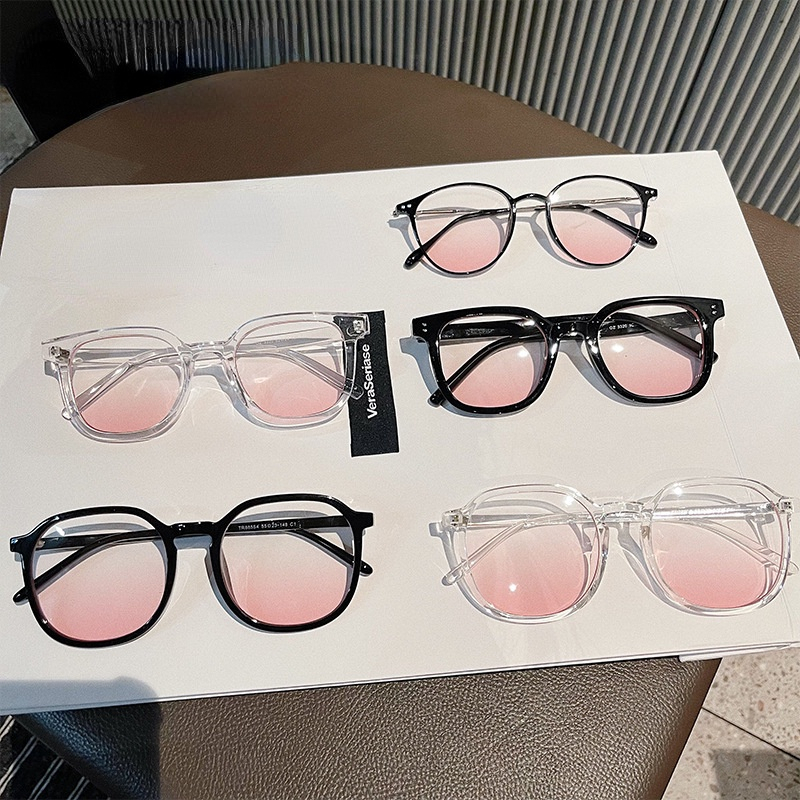 ใหม่ แว่นตาเรซิ่น สีชมพูน่ารัก สไตล์เกาหลี สําหรับผู้หญิง UV400