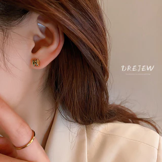 DREJEW ชุดต่างหูเข็มเงิน 925 ประดับเพชร รูปตัวอักษร H สไตล์เกาหลี 6 ชิ้น