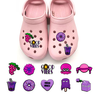 Jibbitz อุปกรณ์เสริม รองเท้าแตะ PVC สีม่วง สําหรับ Crocs