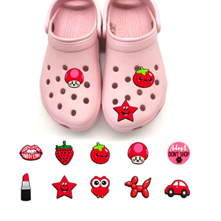 รองเท้าแตะ PVC ลายการ์ตูนน่ารัก สีแดง อุปกรณ์เสริม สําหรับ Crocs DIY