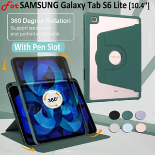 สําหรับ Samsung Galaxy Tab S6 Lite [10.4 นิ้ว] 360° เคสโทรศัพท์มือถือหนังอะคริลิคใส แบบไฮบริด หมุนได้ พร้อมช่องใส่ปากกา สําหรับ S6Lite SM-P613 SM-P619 SM-P610 SM-P615 TAP