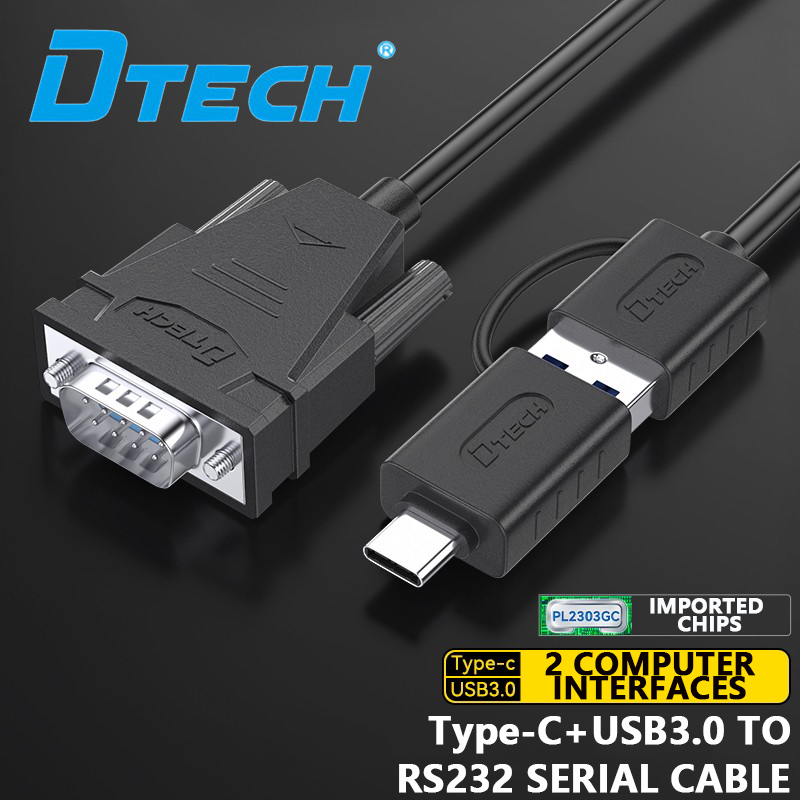 DTECH Type-C + USB3.0 ถึง RS232 Serial Port สาย DB9 Pin ชาย PL2303GC ชิปสนับสนุน Win 11/10/8/7