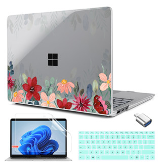 เคสป้องกันแล็ปท็อป แบบใส ลายดอกไม้ สําหรับ Microsoft Surface Laptop 5 4 3 13.5 15 นิ้ว พร้อมที่พักฝ่ามือ Metal Alcantara Palm Rest Go 1/2 12.4 นิ้ว 2022 2021 2020 2019