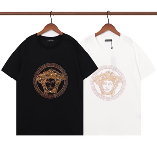 Versace เสื้อยืดแขนสั้น ผ้าฝ้าย สไตล์คลาสสิก แฟชั่นสําหรับผู้ชาย และผู้หญิง