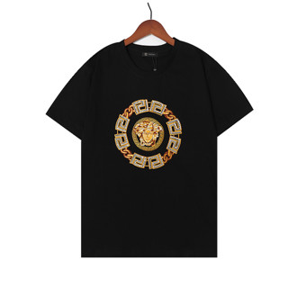 Versace เสื้อยืดแขนสั้น ผ้าฝ้าย ปักลาย สไตล์คลาสสิก แฟชั่นสําหรับผู้ชายและผู้หญิง