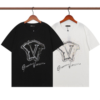 Versace เสื้อยืดแขนสั้น ผ้าฝ้าย พิมพ์ลาย สไตล์คลาสสิก แฟชั่นสําหรับผู้ชาย และผู้หญิง