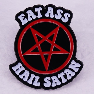 เข็มกลัด รูปดาวห้าแฉก Eat Ass Hail Satan สุดฮา เหมาะกับของขวัญฮาโลวีน สําหรับตกแต่ง