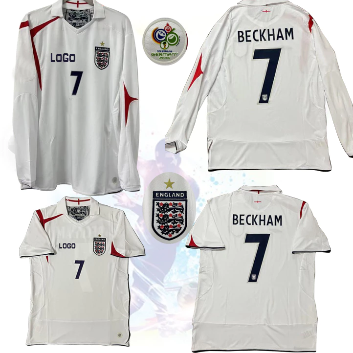 เสื้อกีฬาแขนสั้น ลายทีมชาติฟุตบอล Beckham World Cup England 2006 ชุดเยือน สไตล์เรโทร