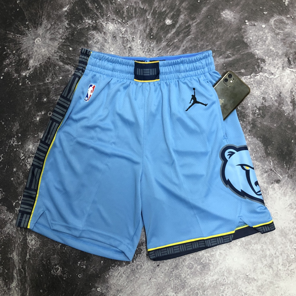 Season 23 Memphis Grizzlies บาสเกตบอลกางเกงขาสั้นผู้ชายสีฟ้ารุ่น Bottoms Au รุ่น Hot Press กางเกงกีฬาหลวม