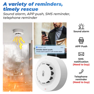 Smatrul Tuya เครื่องตรวจจับควันอัจฉริยะ Wifi 80db รองรับอุณหภูมิ และความชื้น สําหรับ Alexa Google Home Smart Life