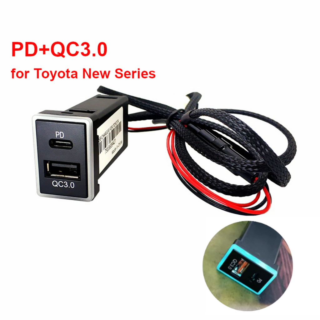 Dual Port QC 3.0 USB PD Type-C Car Charger Socket 12V Quick Charge พร้อม Ice Blue LED ไฟแสดงสถานะสํา