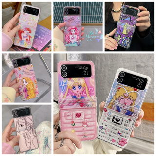 เคสโทรศัพท์มือถือแบบแข็ง พับได้ กันกระแทก ลายการ์ตูนเจ้าหญิงนางเงือก สําหรับ Samsung Galaxy Z Flip 3 Z Flip 4