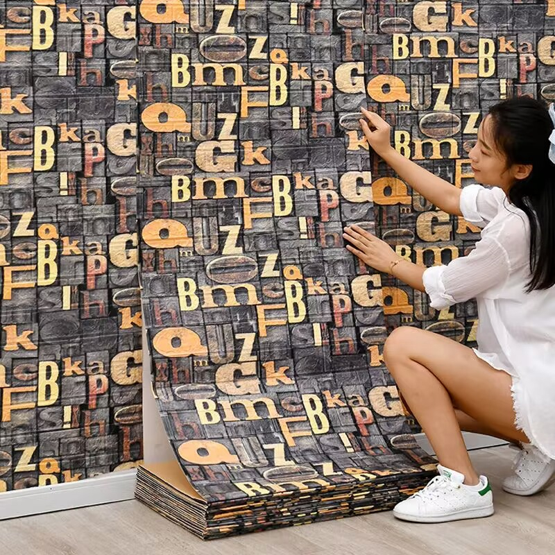 สติกเกอร์วอลเปเปอร์โฟม ลายอิฐ 3D มีกาวในตัว กันน้ํา สําหรับติดตกแต่งผนังบ้าน ห้องนั่งเล่น DIY
