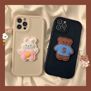 เคส OPPO reno 2F a78 a77 a77s a17 a17k a57 2022 Reno8z Reno8 Reno7z Reno7 A15 A96 A12 A9 2020 a96 A76 A55 A74 A5S A3S A15s A94 A16 A53 A9 A5 2020 A54 A7 A31 A92 A33 A36 Reno4 Reno5 Reno6 Reno6z ปักลายการ์ตูน 3 มิติคู่หมีกับกระต่าย เคส OPPO เคสโทรศัพท์มือถ