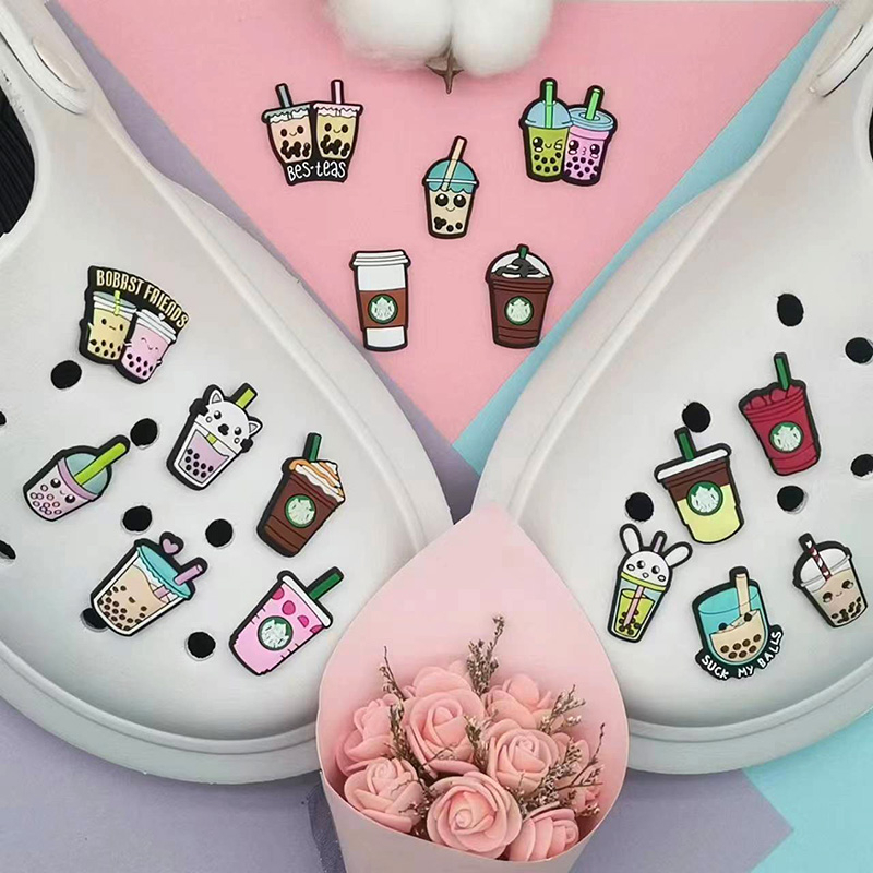 ขายร้อน Jibbit Bubble Tea Series อุปกรณ์รองเท้าน่ารัก PVC Charms