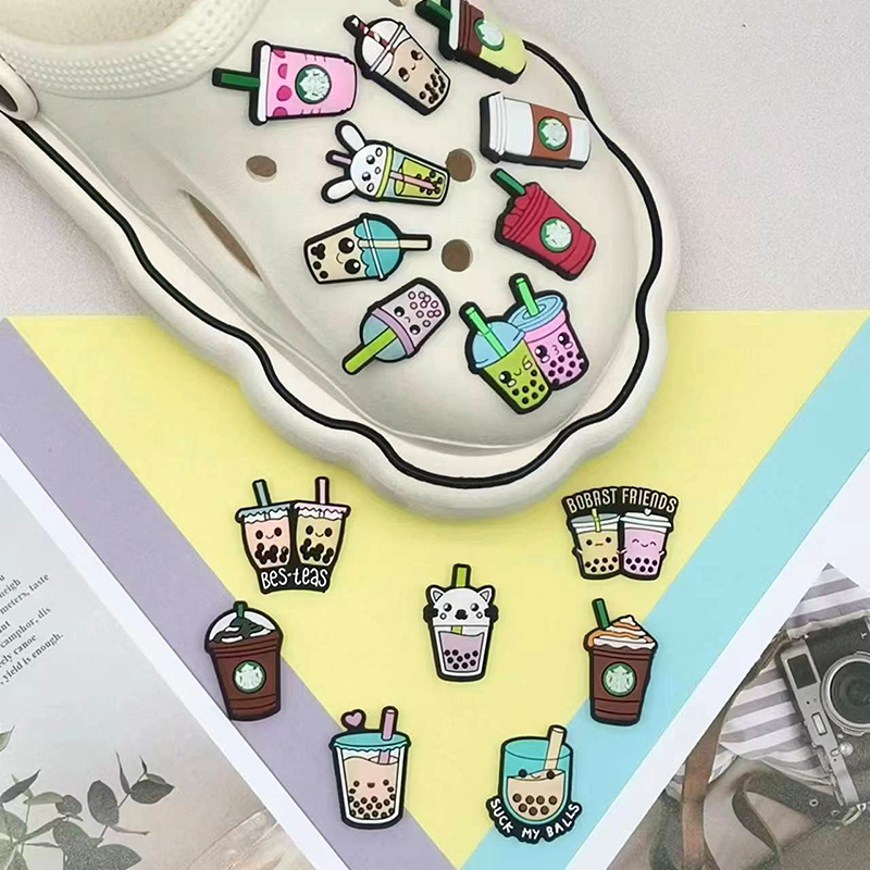ขายร้อน Jibbit Bubble Tea Series อุปกรณ์รองเท้าน่ารัก PVC Charms