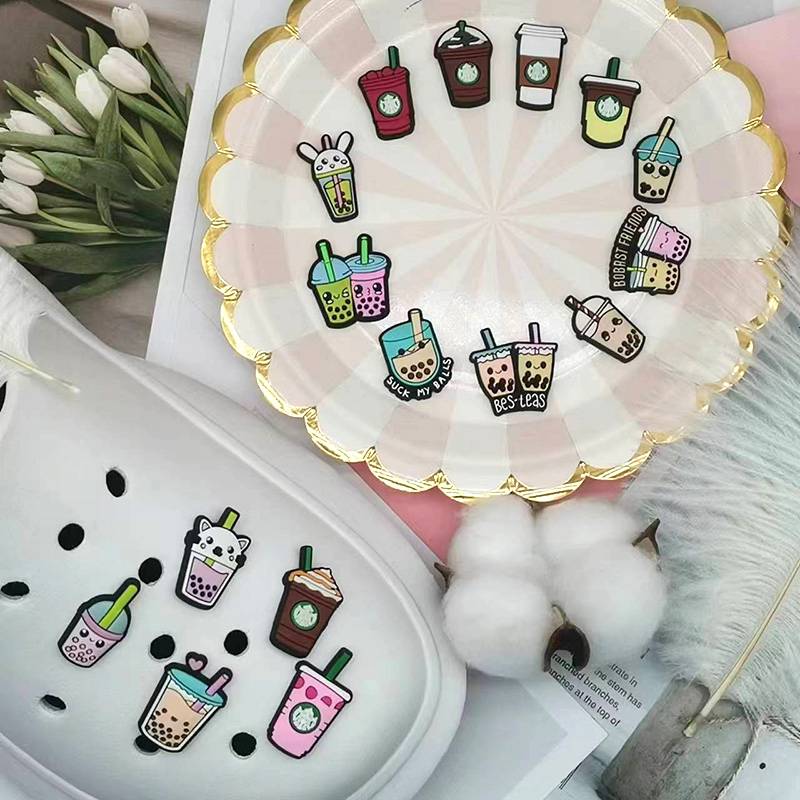 ขายร้อน Jibbit Bubble Tea Series อุปกรณ์รองเท้าน่ารัก PVC Charms