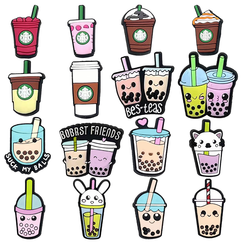 ขายร้อน Jibbit Bubble Tea Series อุปกรณ์รองเท้าน่ารัก PVC Charms