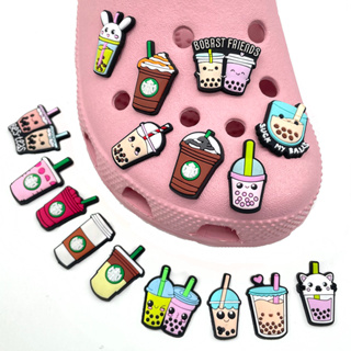 ขายดี Jibbitz อุปกรณ์เสริม จี้รูปชานมไข่มุก PVC น่ารัก สําหรับรองเท้า Crocs