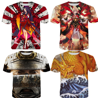 ใหม่ เสื้อยืดแขนสั้น พิมพ์ลายการ์ตูนอนิเมะ Samurai Samurai Dragon 3 มิติ แนวสตรีท เหมาะกับฤดูร้อน สไตล์ญี่ปุ่น สําหรับผู้ชาย และผู้หญิง