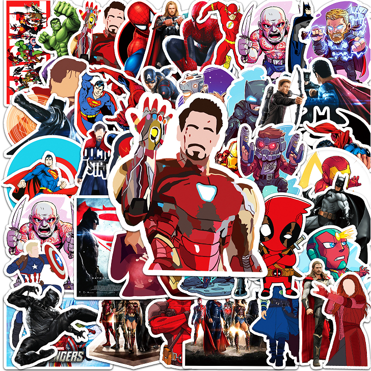 50 ชิ้นตลก Marvel Superhero Ironman สติกเกอร์กันน้ําสําหรับ DIY โทรศัพท์แล็ปท็อปรถ Creative Graffiti Home Decal