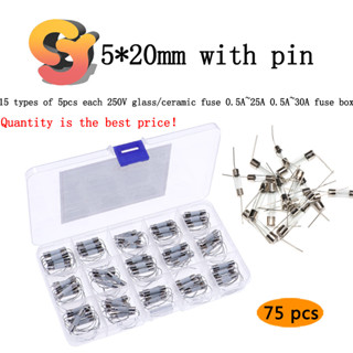 [พร้อมส่ง] ฟิวส์เซรามิก 75 Pins 5 * 20 มม. 15 แบบ 250V พร้อมตะกั่ว 0.5A~25A/0.5A~30A 5 ชิ้น