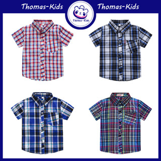 [THOMAS Kids] 2-9 ปี เสื้อคาร์ดิแกน คอปกโปโล แขนสั้น ลายสก๊อต สไตล์วินเทจ สําหรับเด็กผู้ชาย