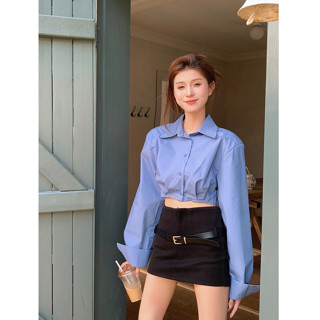 Xiaozhainv ใหม่ เสื้อครอป เปิดไหล่ แขนพอง แบบเข้ารูป สุดชิค