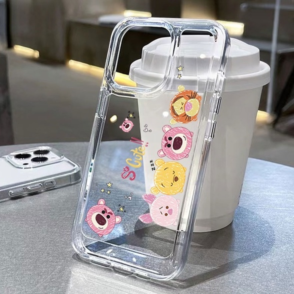 เคสไอโฟน 15 Pro max เคสไอโฟน11/12/13/14/15/16 Strawberry Bear&Winnie the Pooh Soft shell Case For iPhone 11,12,13,14,15,16,11PM,12PM,13PM,14PM,15PM,16PM